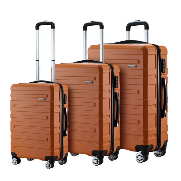 3 Piece Luggage Travel Set Hard Carry On Suitcases Lightweight Trolley with 2 Covers and TSA Lock Orange