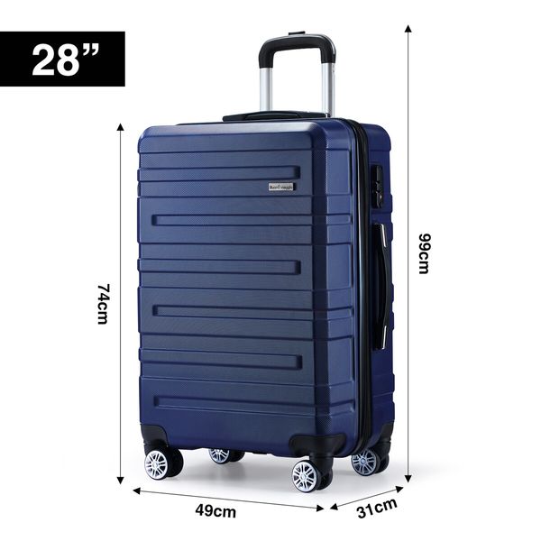 3 Piece Luggage Set Travel Carry On Hard Suitcases Trolley Lightweight with 2 Covers and TSA Lock Navy Blue