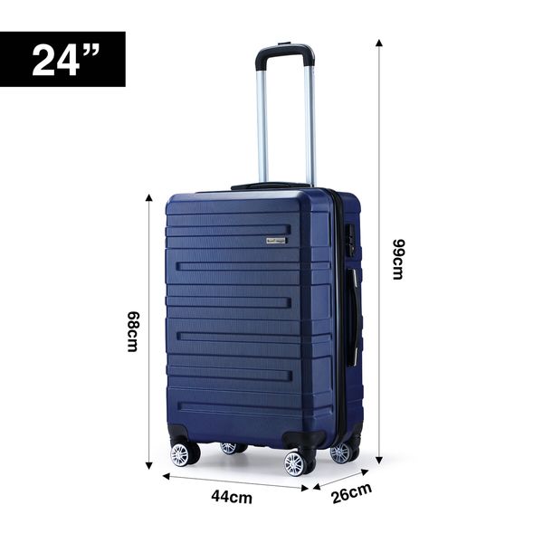 3 Piece Luggage Set Travel Carry On Hard Suitcases Trolley Lightweight with 2 Covers and TSA Lock Navy Blue