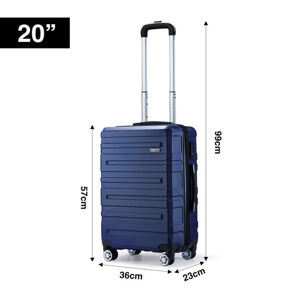 3 Piece Luggage Set Travel Carry On Hard Suitcases Trolley Lightweight with 2 Covers and TSA Lock Navy Blue