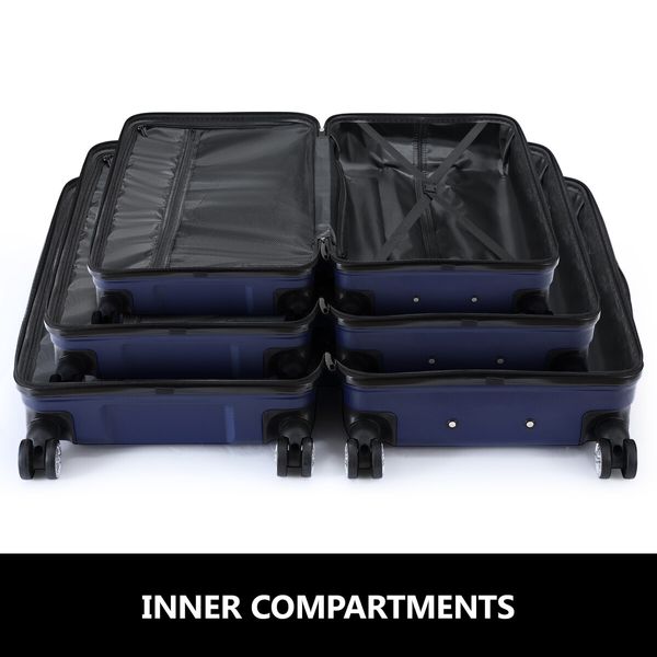 3 Piece Luggage Set Travel Carry On Hard Suitcases Trolley Lightweight with 2 Covers and TSA Lock Navy Blue