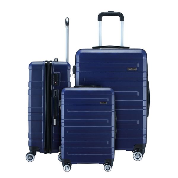 3 Piece Luggage Set Travel Carry On Hard Suitcases Trolley Lightweight with 2 Covers and TSA Lock Navy Blue