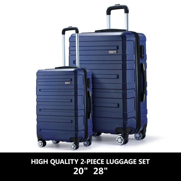 2 Piece Luggage Set Travel Suitcases Carry On Lightweight Hard Trolley TSA Lock Navy Blue