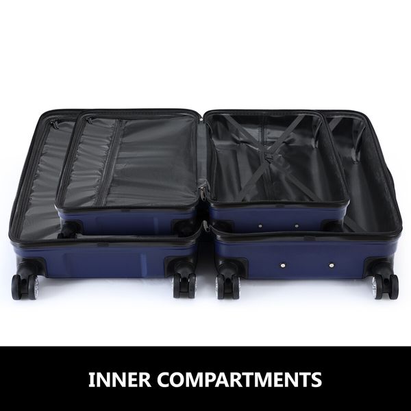 2 Piece Luggage Set Travel Suitcases Carry On Lightweight Hard Trolley TSA Lock Navy Blue