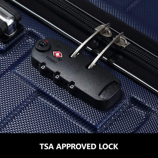 2 Piece Luggage Set Travel Suitcases Carry On Lightweight Hard Trolley TSA Lock Navy Blue