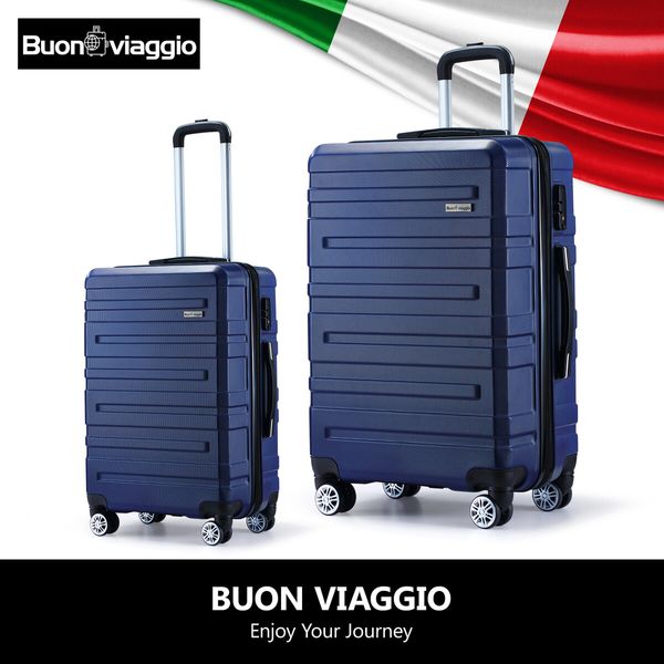 2 Piece Luggage Set Travel Suitcases Carry On Lightweight Hard Trolley TSA Lock Navy Blue