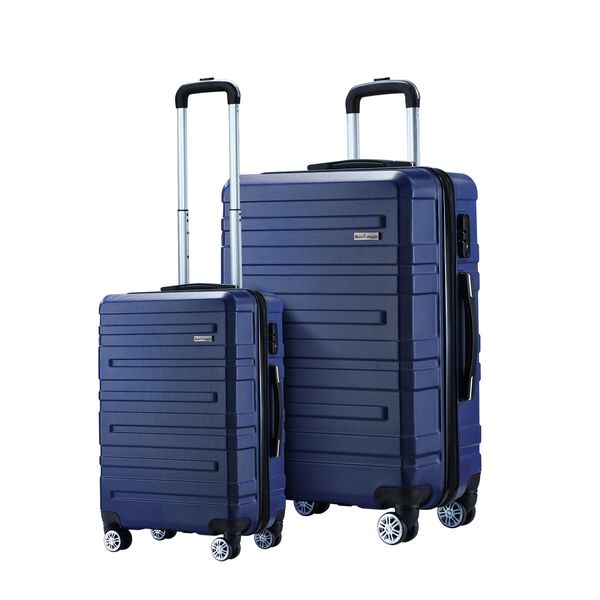 2 Piece Luggage Set Travel Suitcases Carry On Lightweight Hard Trolley TSA Lock Navy Blue