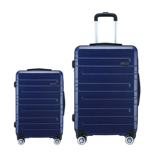 2 Piece Luggage Set Travel Suitcases Carry On Lightweight Hard Trolley TSA Lock Navy Blue