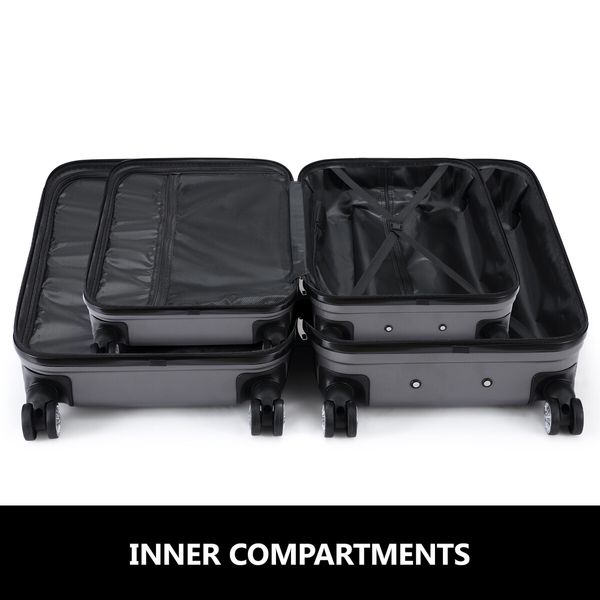 2 PCS Luggage Set Travel Hard Suitcases Carry On Lightweight Rolling Trolley TSA Lock Dark Grey