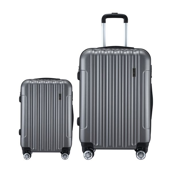 2 PCS Luggage Set Travel Hard Suitcases Carry On Lightweight Rolling Trolley TSA Lock Dark Grey