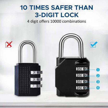 Combination Lock, 4 Digit Combination Padlock for School Gym Sports Locker, Fence, Toolbox, Case, Hasp Cabinet Storage (1 Pack, Black)