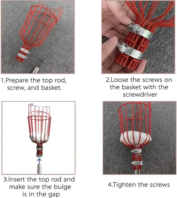 Fruit Picker Tool 8 Ft Height Adjustable Fruit Picker with Big Basket Light Weight Stainless Steel Pole