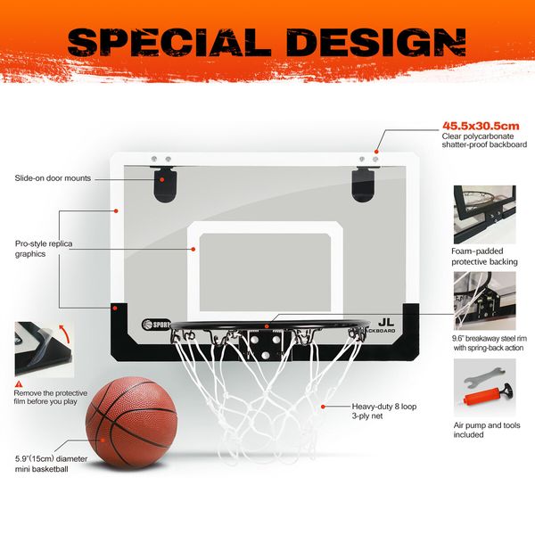 Mini Basketball Hoop Ring Door Wall Mounted Indoor Hang On Kids Toy Backboard Set with Ball Air Pump