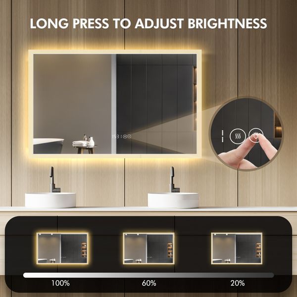 Bathroom LED Vanity Mirror with Lights Wall Mounted Anti-Fog Lighted Bathroom Mirror Dimmable LED Makeup Mirror 120x80cm