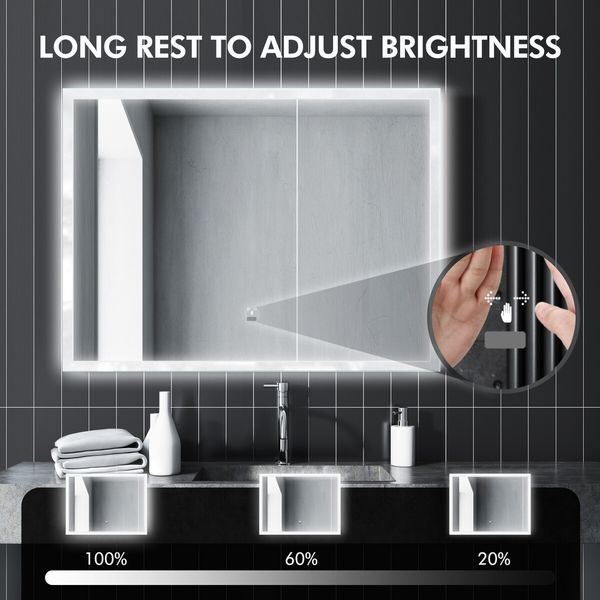 LED Inductive Bathroom Mirror Anti-Fog Vanity Mirrors with Lights Wall Mounted Lighted Mirror 80x60cm