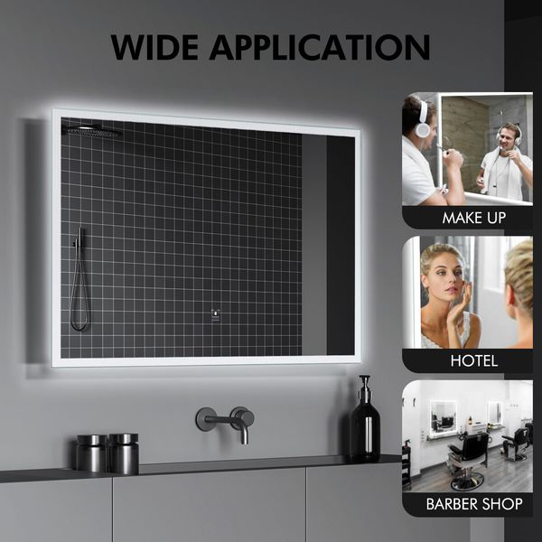 LED Inductive Bathroom Mirror Anti-Fog Vanity Mirrors with Lights Wall Mounted Lighted Mirror 80x60cm