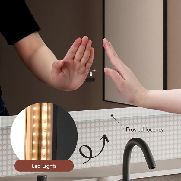 LED Inductive Bathroom Mirror Anti-Fog Vanity Mirrors with Lights Wall Mounted Lighted Mirror 80x60cm