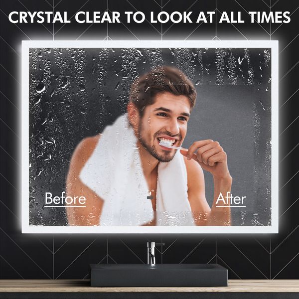 LED Inductive Bathroom Mirror Anti-Fog Vanity Mirrors with Lights Wall Mounted Lighted Mirror 80x60cm