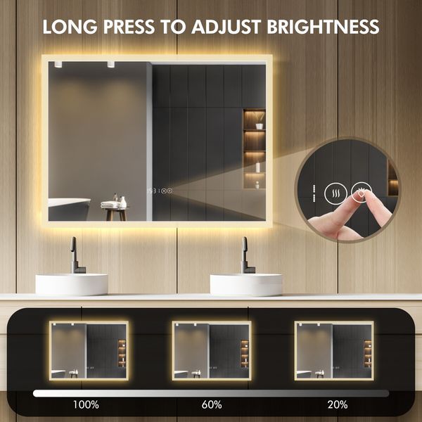 LUXSUITE Bathroom Mirror Smart Fogless LED Rectangular Wall Mounted for Shower Vanity Salon 80X60cm