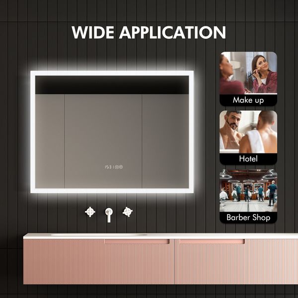 LUXSUITE Bathroom Mirror Smart Fogless LED Rectangular Wall Mounted for Shower Vanity Salon 80X60cm