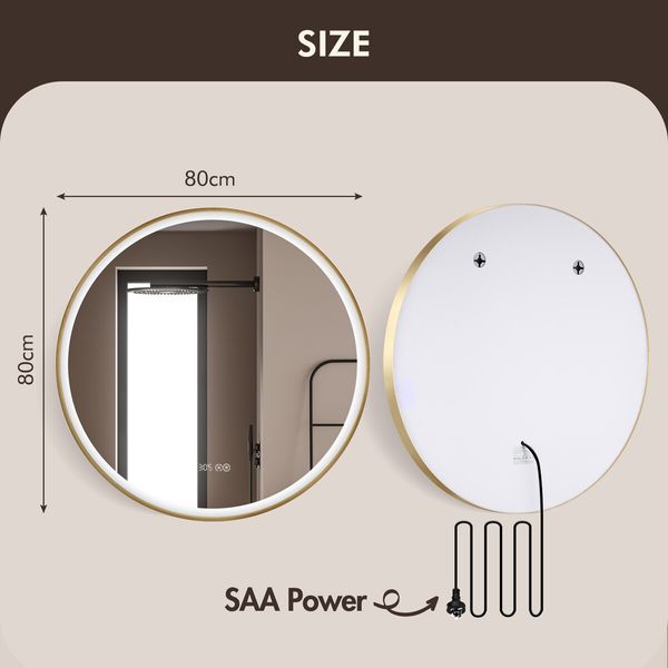 LUXSUITE Bathroom Mirror Smart LED Fogless Round Wall Mounted for Shower Vanity Salon 80cm