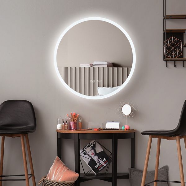 LUXSUITE Bathroom Mirror Smart Round LED Fogless Wall Mounted for Salon Vanity Shower 60cm