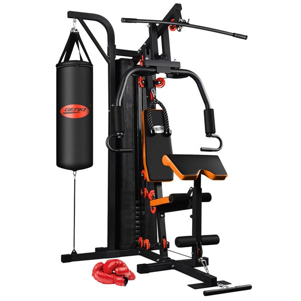 GENKI Multi Function Home Gym Weight Station Equipment Exercise Workout Machine with Punching Bag