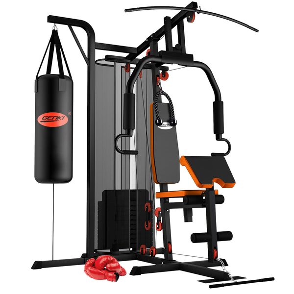 GENKI Multi Function Home Gym Weight Station Equipment Exercise Workout Machine with Punching Bag