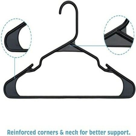 Plastic Clothing Notched Hangers Ideal for Everyday Standard Use Black 20 Pack