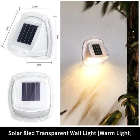 2PCS Solar LED Fence Wall Warm Light Transparent Outdoor Waterproof Garden Wall-mounted Lamp