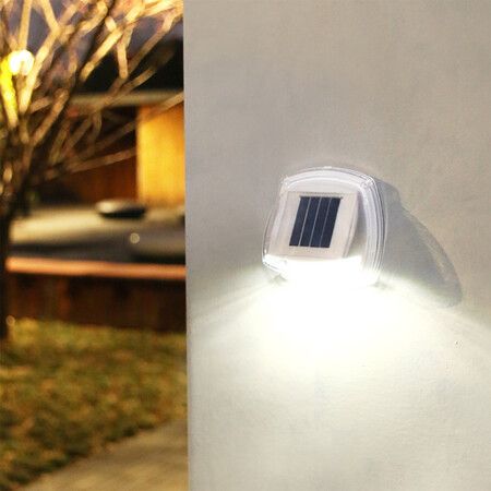 2PCS Solar LED Fence Wall Warm Light Transparent Outdoor Waterproof Garden Wall-mounted Lamp