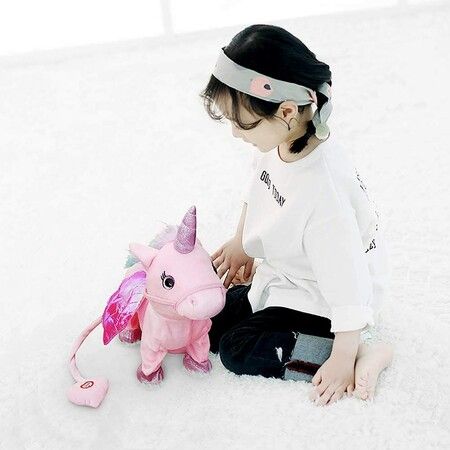 Unicorn Toy Electronic Plush Cute Stuffed Pony Toy Singing Music Walking Unicorn Plush Toy (Pink)