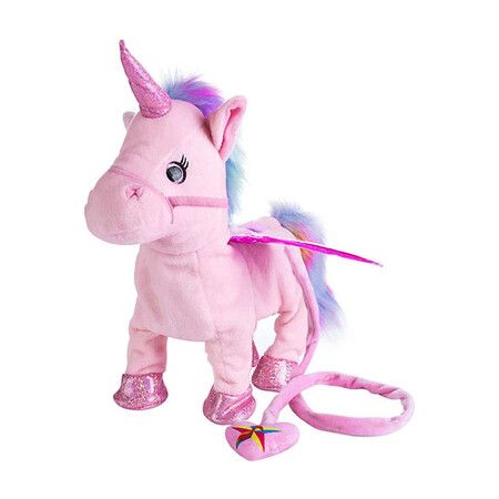 Unicorn Toy Electronic Plush Cute Stuffed Pony Toy Singing Music Walking Unicorn Plush Toy (Pink)