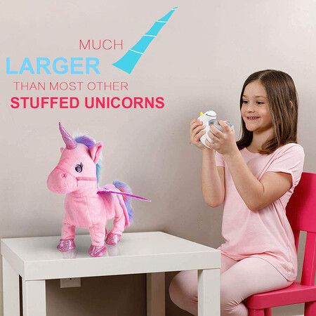 Unicorn Toy Electronic Plush Cute Stuffed Pony Toy Singing Music Walking Unicorn Plush Toy (Pink)