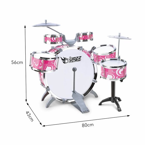 Jazz Drum Play Set For Kid Toddler Musical Educational Instrument Toy Plastic Pink 10 Pieces