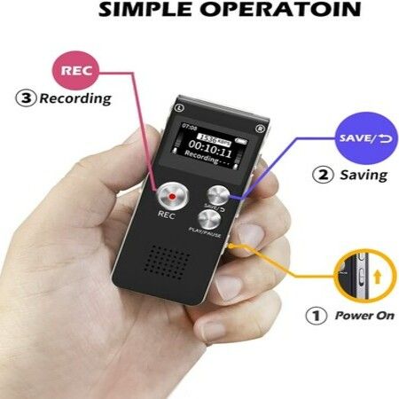 Digital Voice Recorder 16GB Voice Recorder with Playback for Lectures USB Rechargeable Dictaphon Upgraded Small Tape Recorder