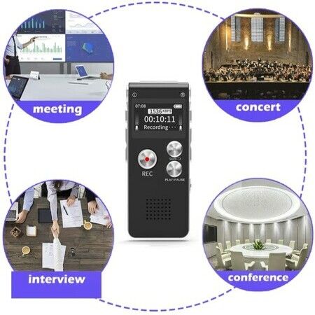 Digital Voice Recorder 16GB Voice Recorder with Playback for Lectures USB Rechargeable Dictaphon Upgraded Small Tape Recorder