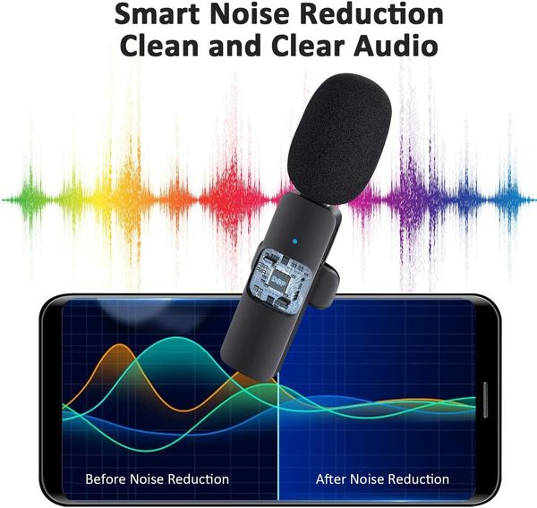 Professional Wireless Lavalier Lapel Microphone for iPhone iPad Cordless Omnidirectional Condenser Recording Mic for Interview Video Podcast Vlog YouTube