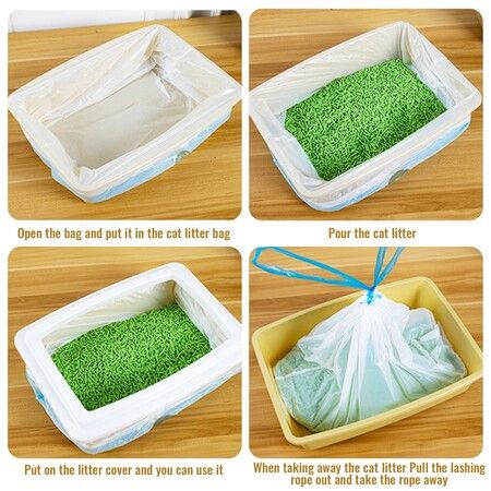 Litter Pan Box Liners Thickened Durable PE Material Medium Extra Large Drawstring Waste Bags for Pets Leak Proof 64x40cm 20 Pack