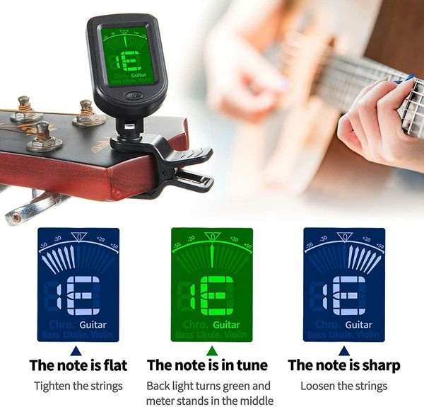 Guitar Tuner Clip on Chromatic Digital Tuner for Acoustic Guitars Violin Ukulele Bass