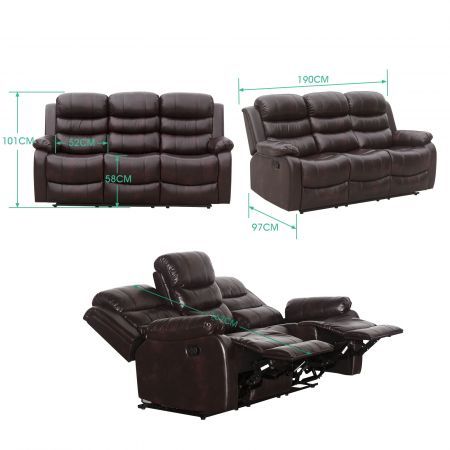 Luxsuite 3 Pcs Recliner Sofa Sets Leather Lounge Sofa Recliner Couch Manual Reclining Sofa Love Seat 6 Seaters for Living Room