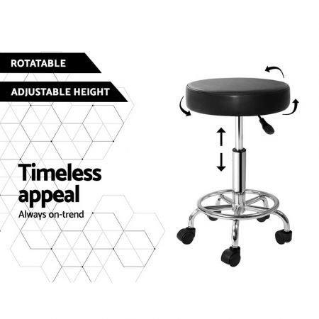 Artiss Round Salon Stool Black PU Swivel Barber Hair Dress Chair Hydraulic Lift