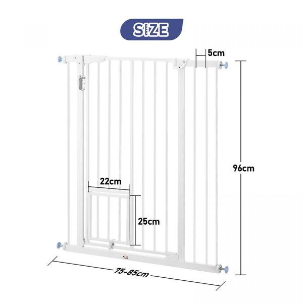 Adjustable Safety Gate Pet Dog Security Barrier Kid Safe Stair Fence Guard w/ Extension Walk Through Door 96cm White