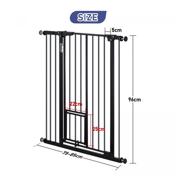 Pet Safety Gate Adjustable Kid Safe Stair Dog Fence Guard Security Barrier w/ Extension Walk Through Door 96cm Black