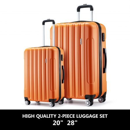 2 PCS Luggage Set Travel Suitcases Hard Carry On Rolling Trolley Lightweight with TSA Lock Orange