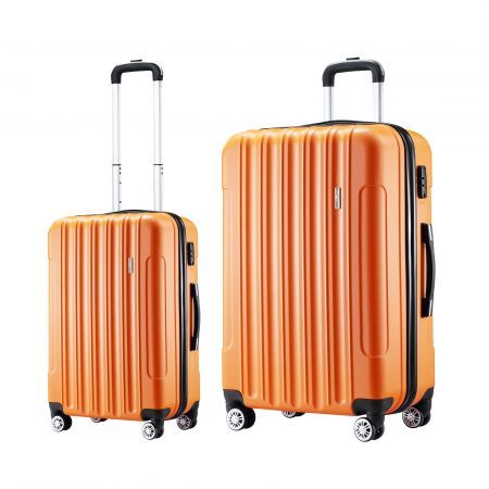 2 PCS Luggage Set Travel Suitcases Hard Carry On Rolling Trolley Lightweight with TSA Lock Orange