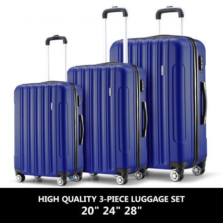 3PCS Luggage Set Hard Travel Suitcases Carry On Lightweight Trolley with TSA Lock 2 Covers Royal Blue