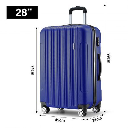 3PCS Luggage Set Hard Travel Suitcases Carry On Lightweight Trolley with TSA Lock 2 Covers Royal Blue