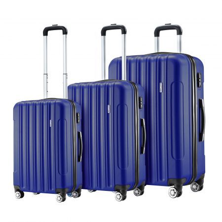 3PCS Luggage Set Hard Travel Suitcases Carry On Lightweight Trolley with TSA Lock 2 Covers Royal Blue