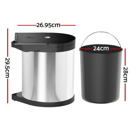 Cefito Kitchen Swing Out Pull Out Bin Stainless Steel Garbage Rubbish Can 12L